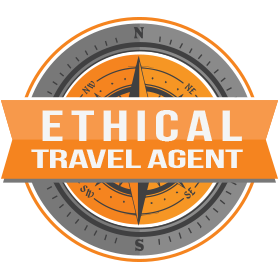 Orange Compass Logo with "Ethical Travel Agent" Banner for Travel Services